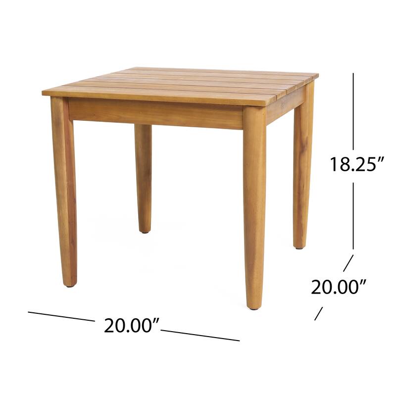 Roomfitters Gavin Acacia Wood Square Side Table with Slat Top, Rustic Outdoor End Table, Teak - L 20.0" x W 20.0" x H 18.3"