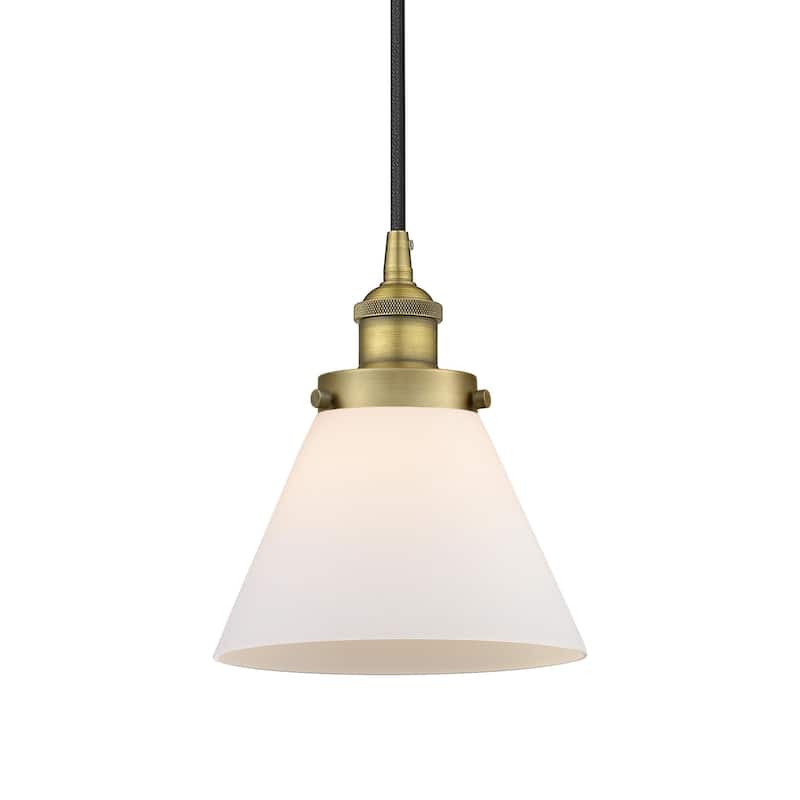 Innovations Lighting 616-1PH-10-8 Cone Pendant Cone 8" Wide Mini - Brushed Brass / Matte White
