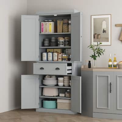 HOMCOM 72" Freestanding Kitchen Pantry Cabinet, Tall Storage Cabinet with 2 Door Cupboards, Drawer and Adjustable Shelves