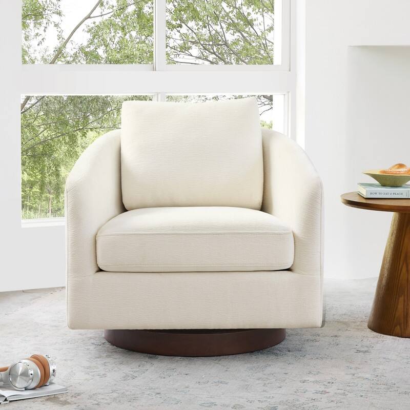 Spruce & Spring Classic Swivel Club Accent Chair with Back Cushion & Solid Wood Frame