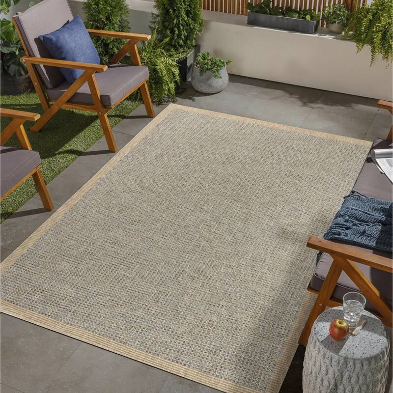 Arianna Collection Jute/Blue Indoor/Outdoor Casual Area Rug