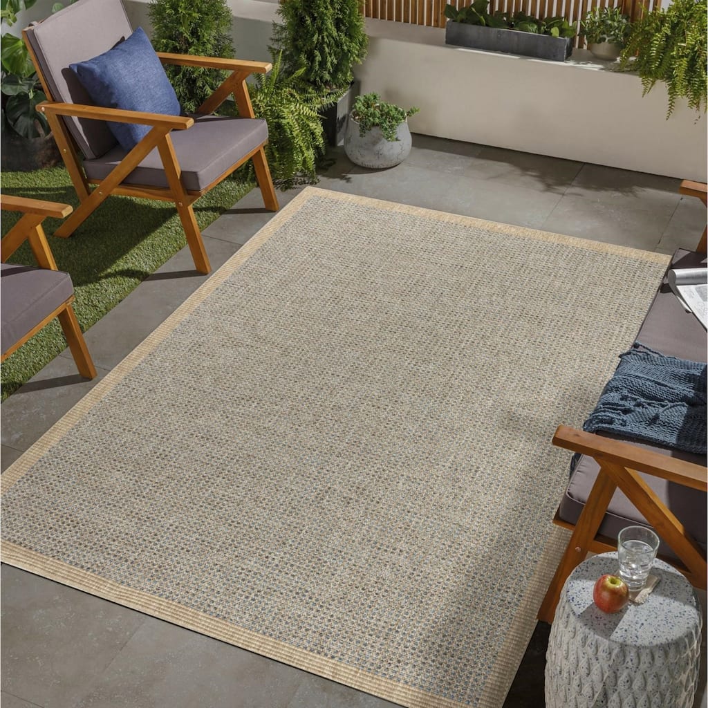 Arianna Collection Jute/Blue Indoor/Outdoor Casual Area Rug