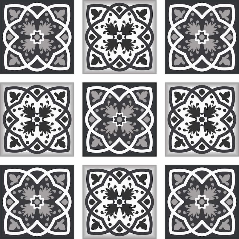 12" X 12" Black White and Gray Baz Peel and Stick Removable Tiles