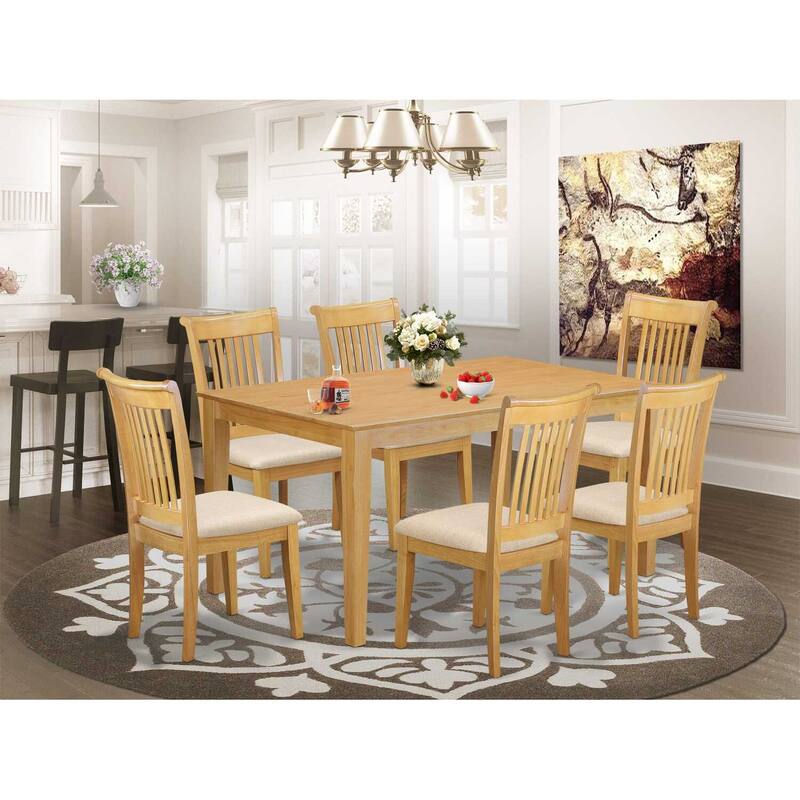 HomeStock 7-Pc Natural Oak Finish Solid Wood Top Dining Table with 6 Chairs
