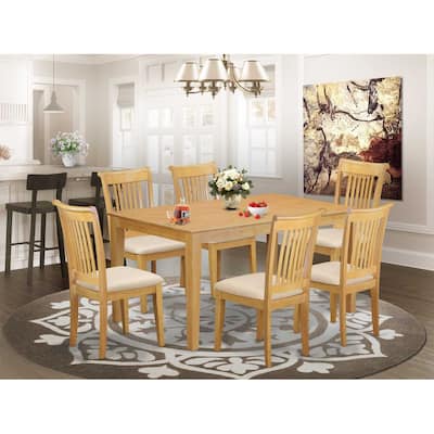 HomeStock 7-Pc Natural Oak Finish Solid Wood Top Dining Table with 6 Chairs