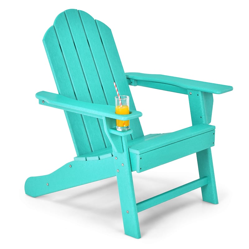 Costway Patio Adirondack Chair Weather Resistant Garden Deck W/Cup