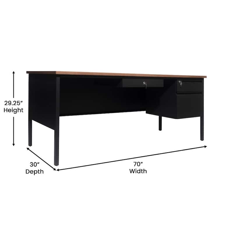 Commercial Right Side Single Pedestal Desk with 3 Locking Drawers