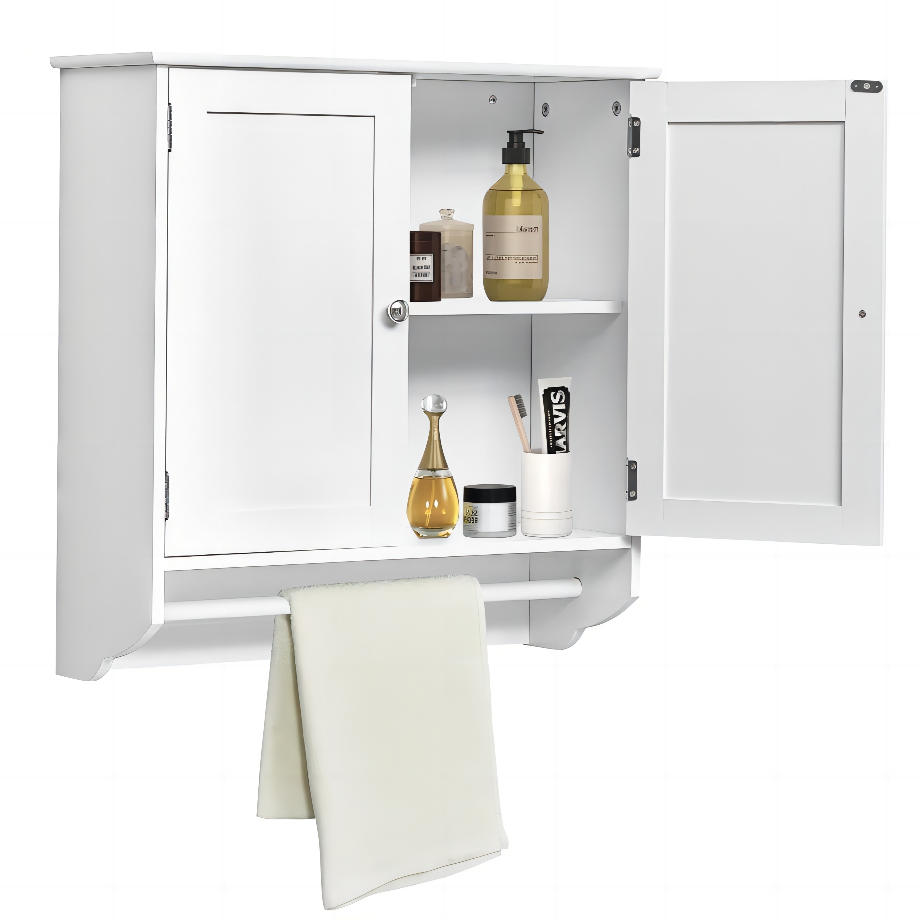Bathroom Wall Cabinet with Towel Bar and Adjustable Shelf On
