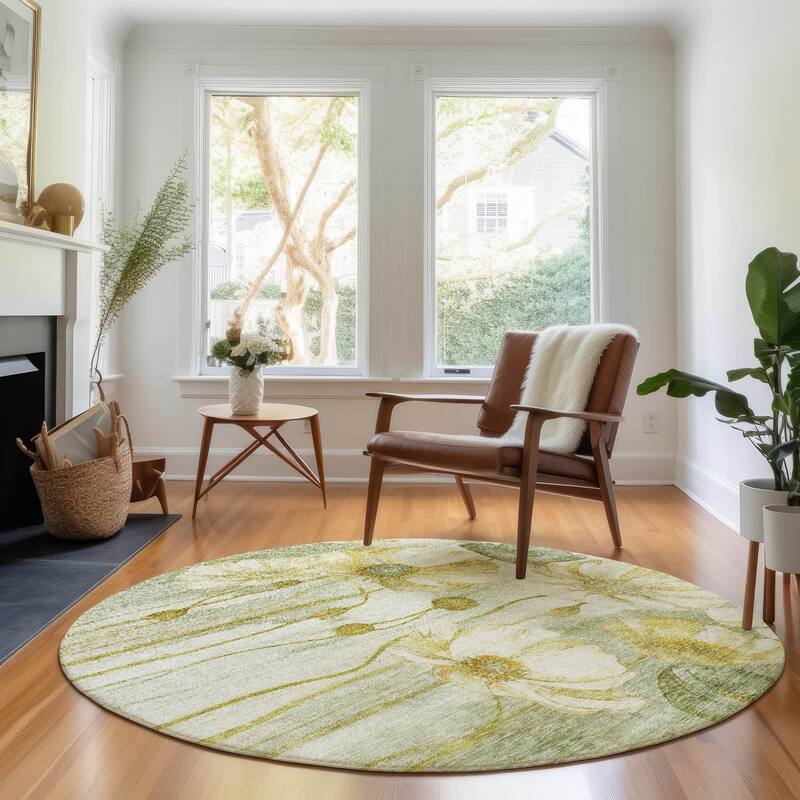 Premium Washable Super Soft Modern Floral Mayfield Rug - Sage - 8' x 8'