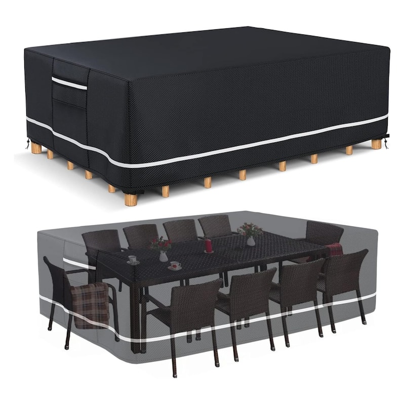 Heavy Duty 420D Waterproof Patio Furniture Covers – Outdoor Dining Table & Chair Cover, Tear-Resistant , 126"L x 126"W x 28"H - Black - 126"Lx126"Wx28"H