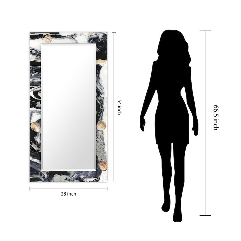 Ebony & Ivory Rectangular Beveled Mirror on Free Floating Printed Tempered Art Glass - Clear - 54" x 28"