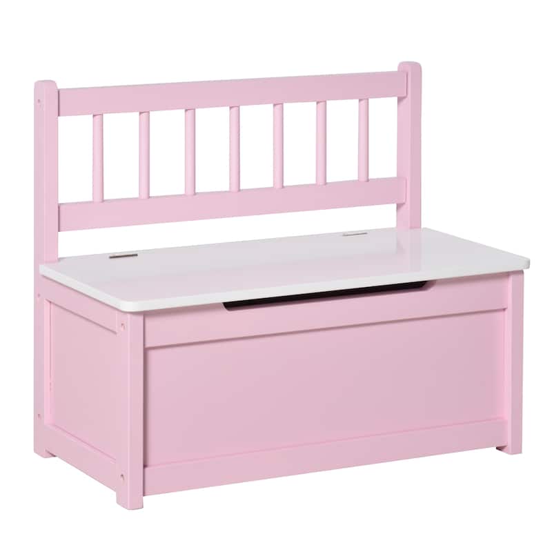 Qaba 2-IN-1 Wooden Toy Box Kids Seat Bench Storage Chest Cabinet Chunk Cube with Safety Pneumatic Rod