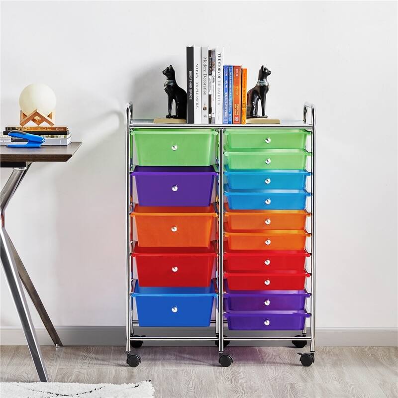 Yaheetech 15-Drawer Metal Frame Rolling Storage Cart Bin Organizer - Multicolor