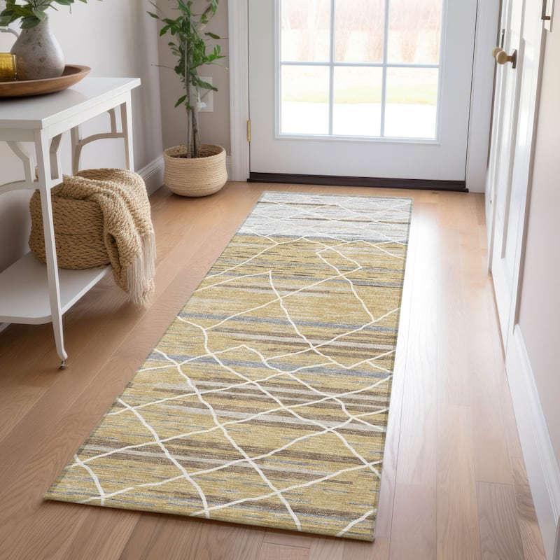 Machine Washable Indoor/ Outdoor Modern Global Chantille Rug - Gold - 2'3" x 7'6"
