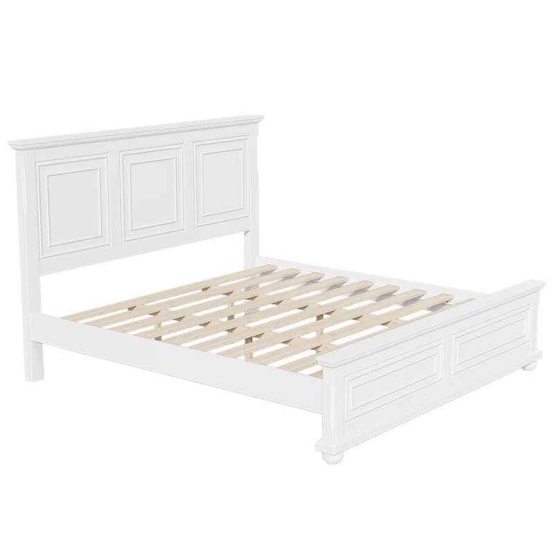 Traditional Pinewood Platform Bed with Slats Support