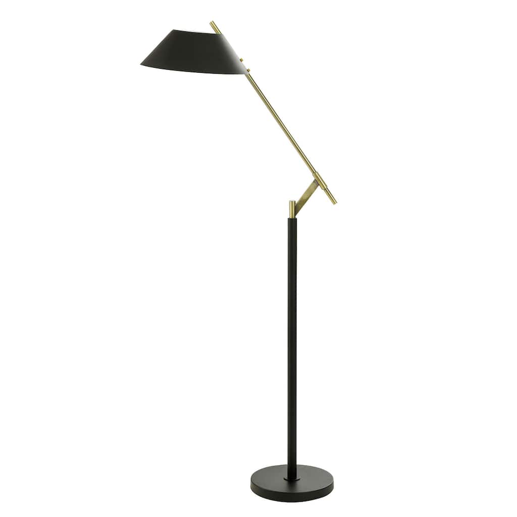 Brigg Black Floor Lamp - Matte Black and Aged Brass Steel Body - Black Shade