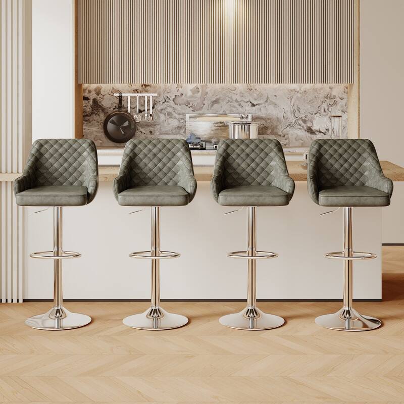 Javlergo 4-Pack Adjustable Bar Stools 24.4" to 32.7" Height Range with Footrest & Diamond Quilted Half-Back Counter Stools Set