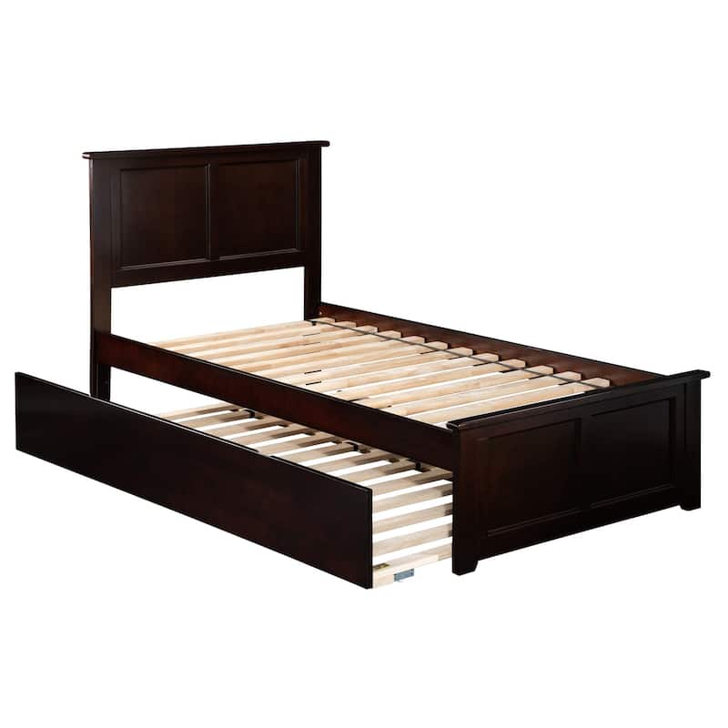 Full Platform Bed with Trundle - Twin Size Bed Frame - Modern Urban Style - Walnut Espresso Finish