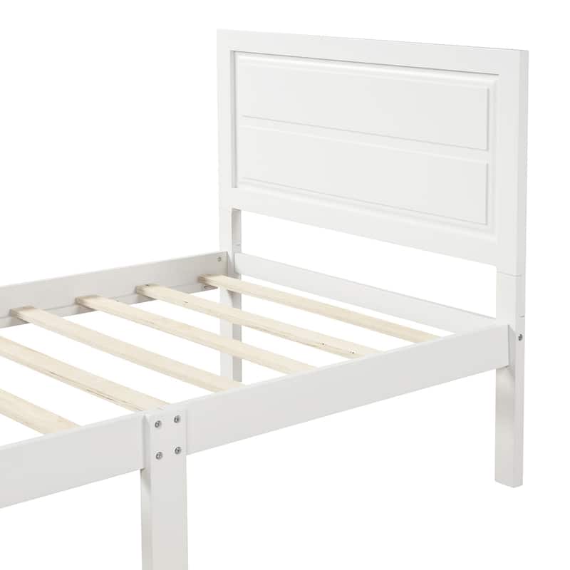 Wood Platform Bed Twin Bed Frame Mattress Foundation with Headboard and