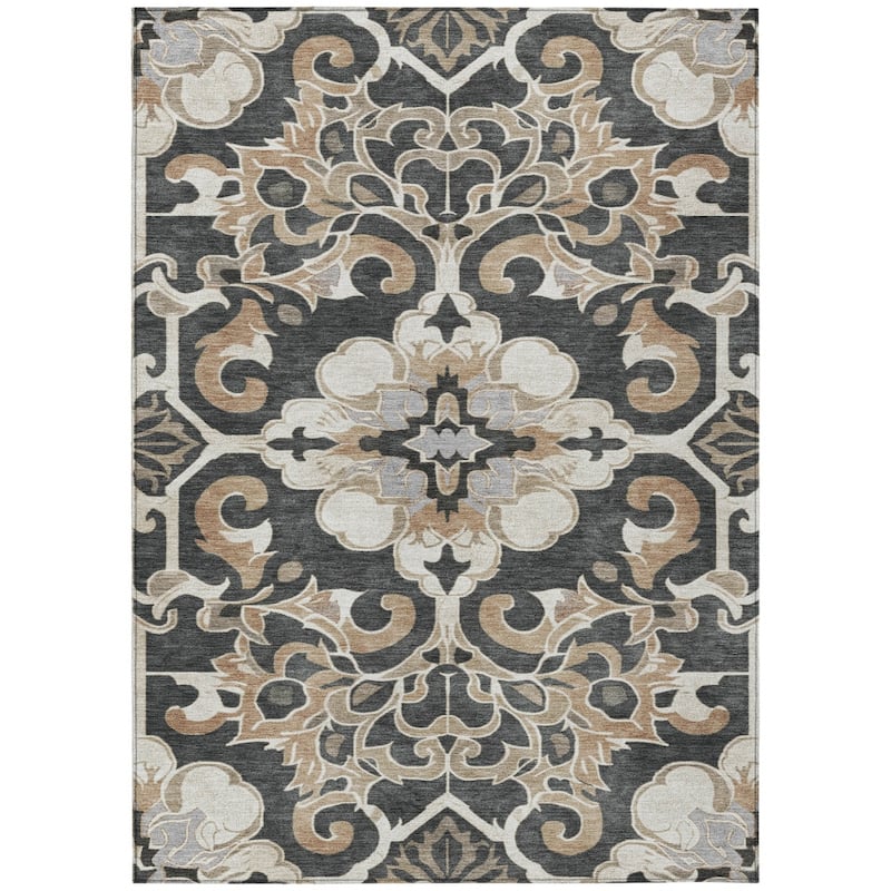 HomeRoots Damask Traditional Rectangle Outdoor Rug