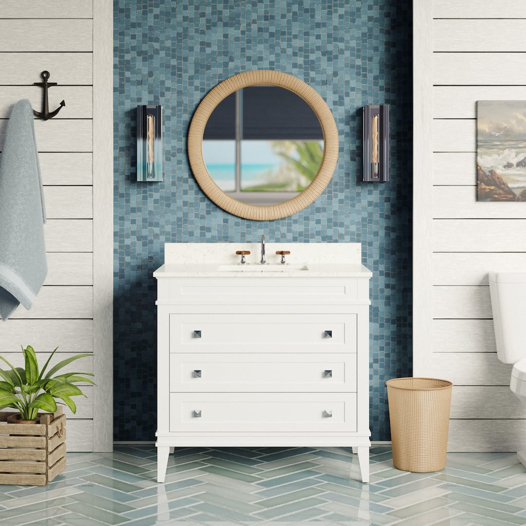 KitchenBathCollection Eleanor 36" Bathroom Vanity with Engineered Marble Top