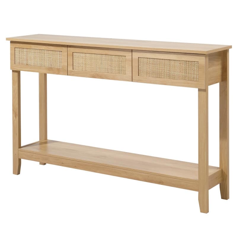 Wood Color 2-layer 3-draw MDF 130 * 30 * 81cm Rattan Surface Entrance Table