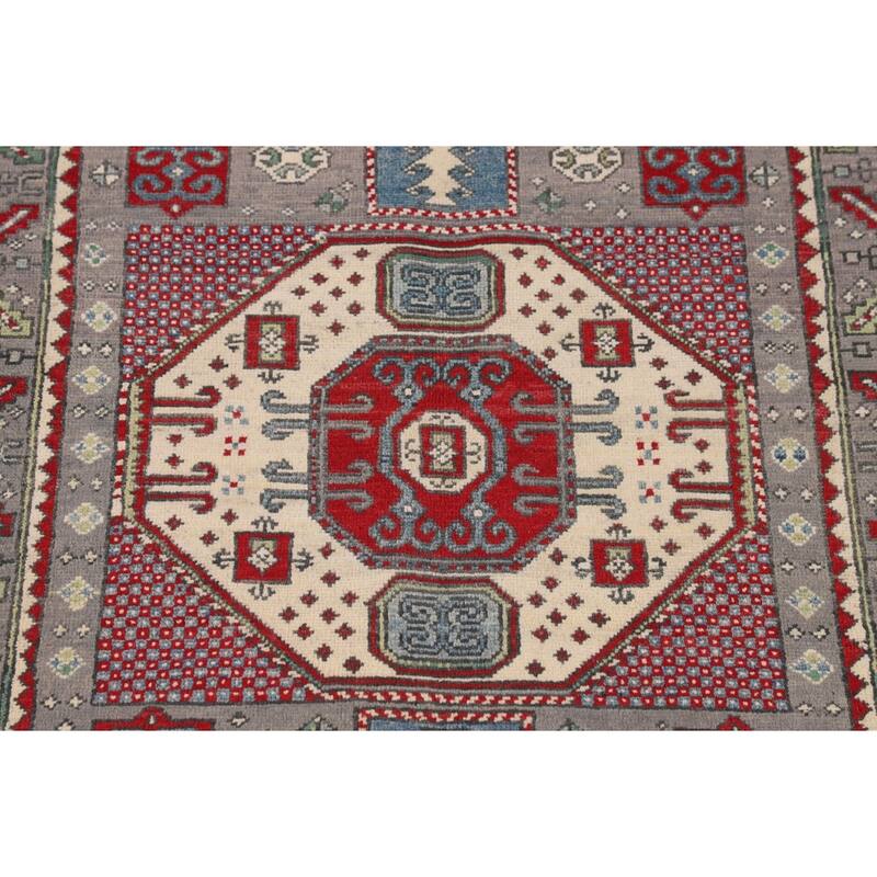 Geometric Kazak Accent Rug Handmade Bedroom Wool Carpet - 3'6" x 5'2"