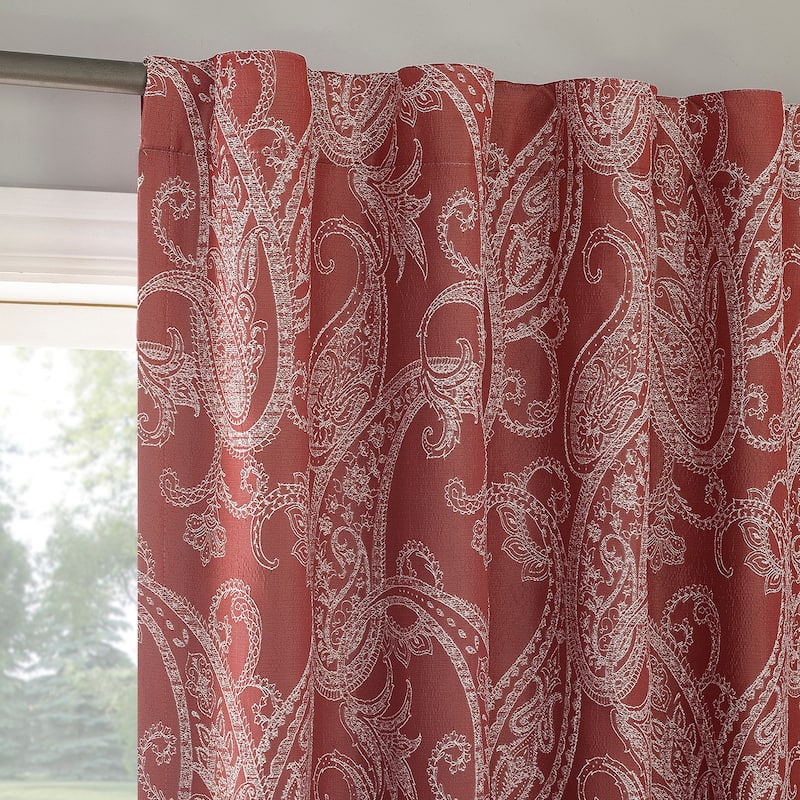 Sun Zero Pedra Paisley Embroidery Total Blackout Back Tab 1-Piece Curtain Panel, Single Panel - 40" x 96" - Rustic Red