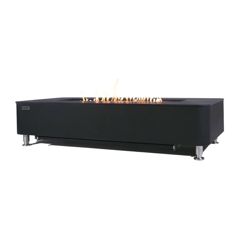 Elementi Plus Valencia Outdoor Fire Pit Table Concrete Rectangular 60000 BTU - 62 x 30 inches with Lid, Fire Glass, and Cover