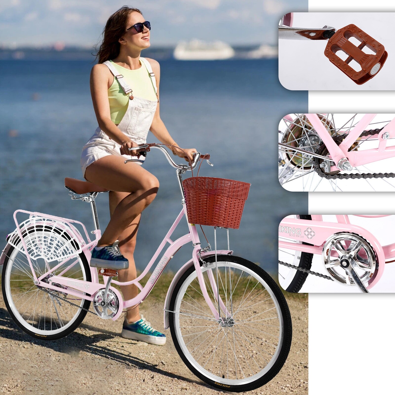 Comfortable 26-Inch Womens Comfort Bikes Beach Cruiser Bike 1 Speed Bicycle 