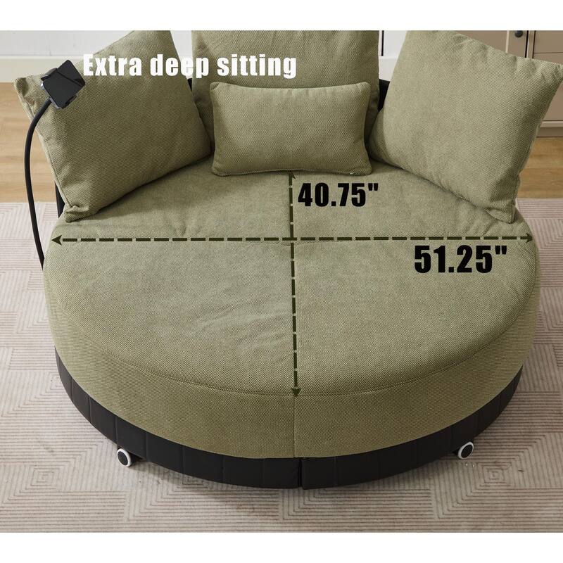 52.75" W Oversized Round Accent Chair 360° Swivel Barrel Chair with Wheels & Adjustable Phone Stand