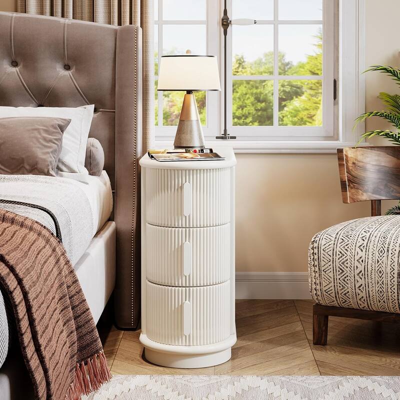 3-Drawer Wooden End Table, Slim Sofa/Chair Side Table Nightstand for Living Room & Bedroom