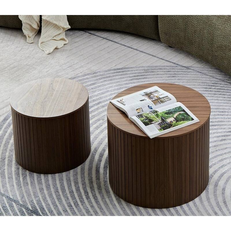 2 Piece Set Modern Nesting Coffee Table Handmade Round Coffee Table with Waterproof and Wear Resistant, for Living Room