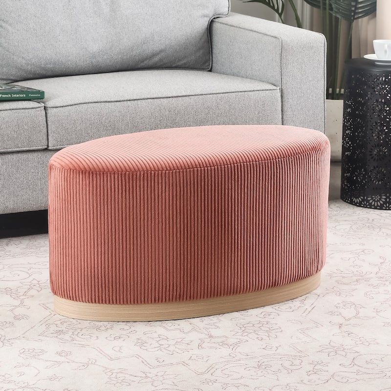 Adeco Velvet Upholstered Bench Oval Ottoman for Bed End Entryway