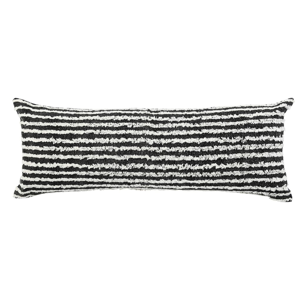 HomeRoots 14" X 36" Black And Cream 100% Cotton Striped Zippered Pillow