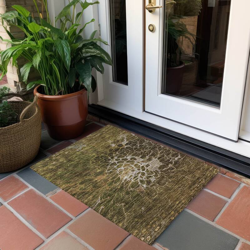 Machine Washable Indoor/ Outdoor Chantille Modern Floral Rug