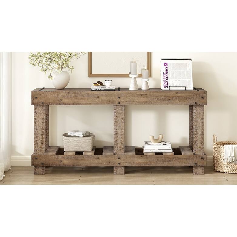 62.9" Entryway Table Console Table with Metal Rivet and Shelf