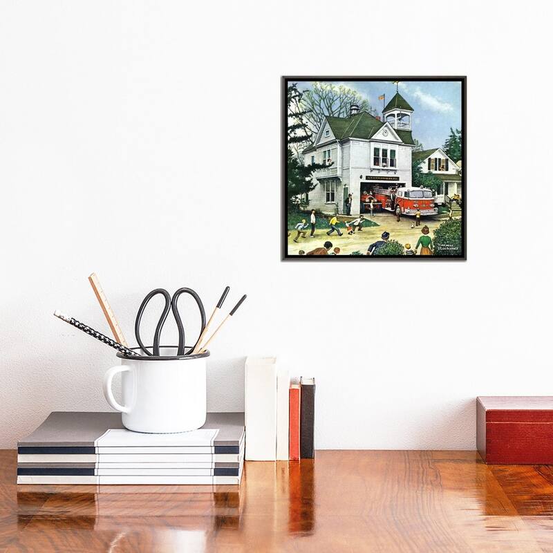 iCanvas "The New American LaFrance is Here (Firehouse)" by Norman Rockwell Framed