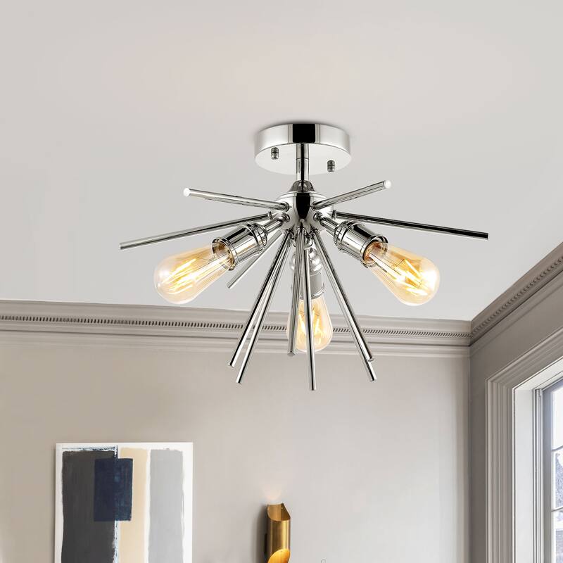 GetLedel Modern 3-Light Sputnik Semi-Flush Mount - Chrome