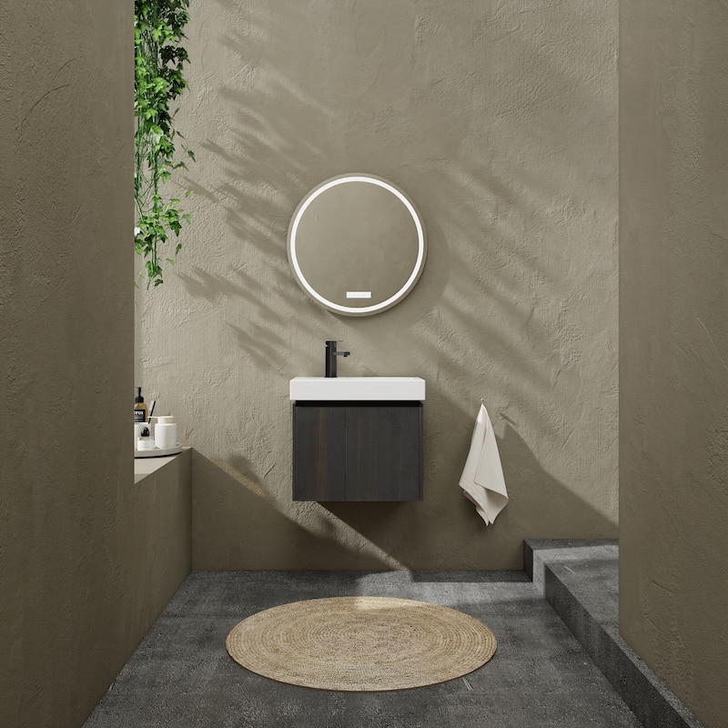 24 Inch Bathroom Vanity with Basin, Wall Mounted Floating Vanity Sink Combo, Wooden Storage Cabinet with Double Doors