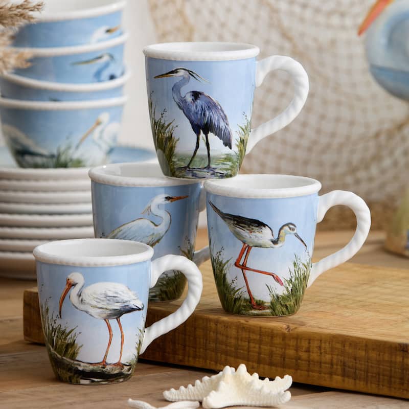 Certified International Coastal Birds 16pc Dinnerware Set, Service for 4 - 11.00"L x 11.00"W x 1.25"H