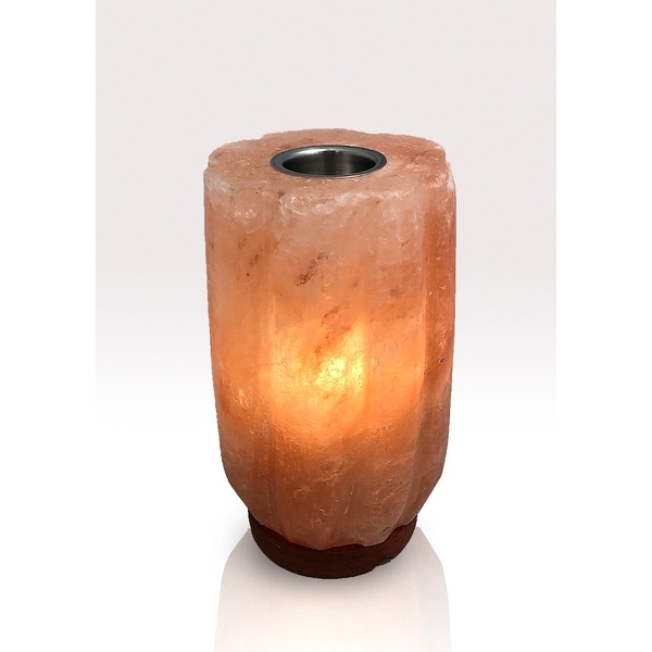 Round Bamboo Aromatherapy Himalayan Lamp with One Oil - Orange. Opens flyout.