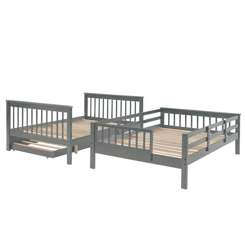 Stairway Bunk Bed with Trundle, Storage and Guard Rail for Bedroom, Dorm