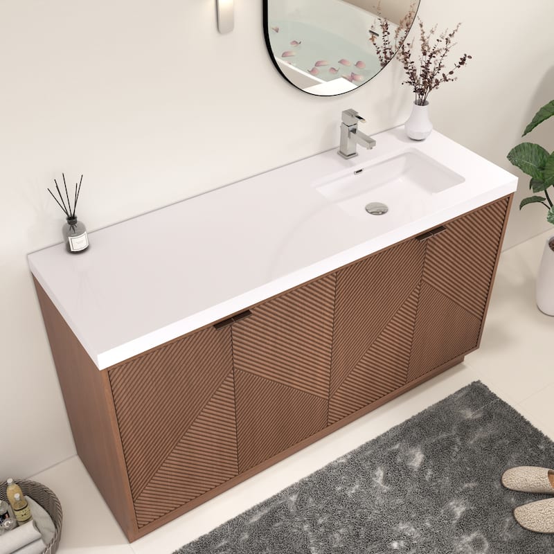 Milano 60" Freestanding Bathroom Vanity with Right White Sink