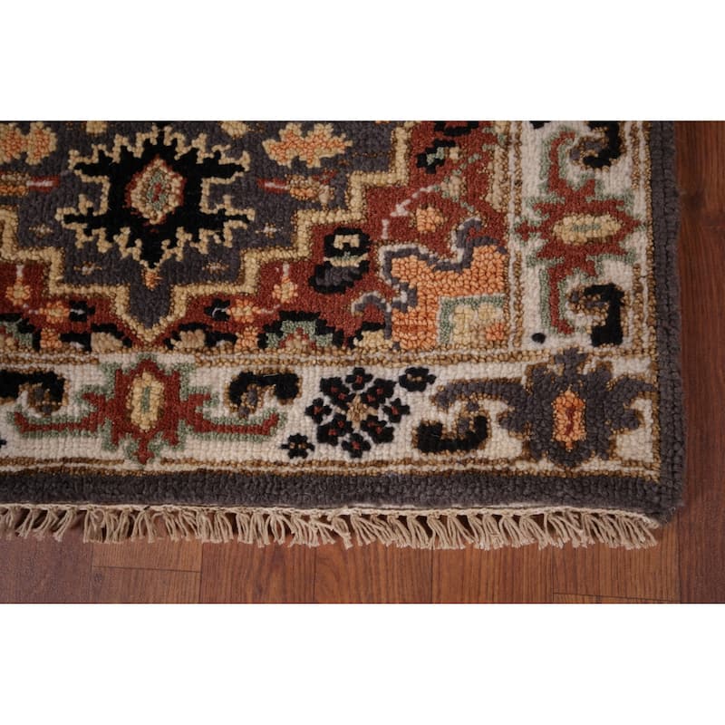 Gray Geometric Kazak Indian Runner Rug Handmade Wool Carpet - 2'7"x 10'3"