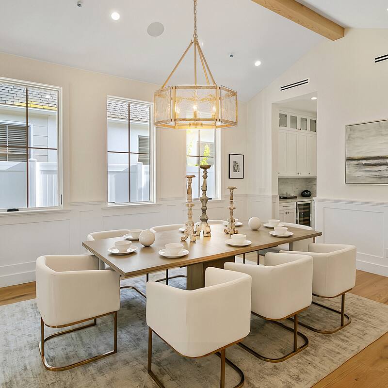 Black/Gold Glass Drum Chandeliers for Dining Room Living Room Entryway - W24.02"