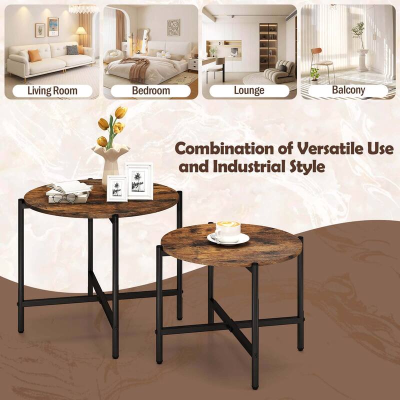 Costway Round Coffee Table Set of 2 21.5" & 25.5" Nesting Coffee - See Details