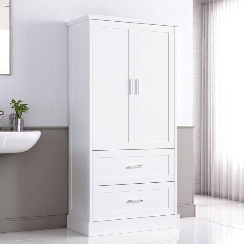 Freestanding Bathroom Cabinet with Drawers and Doors, Adjustable Shelf, Tall MDF Storage Unit - White
