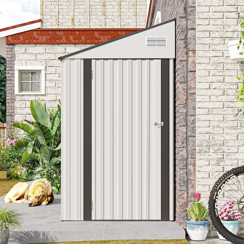 4*8FT Storage Shed, Single Hinge Door, Solid Structural Design, Good Ventilation, Surface With Protective Film - White