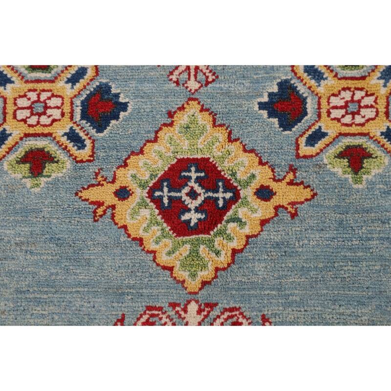 Light Blue Kazak Area Rug Handmade Traditional Wool Carpet - 5'1" x 6'11"
